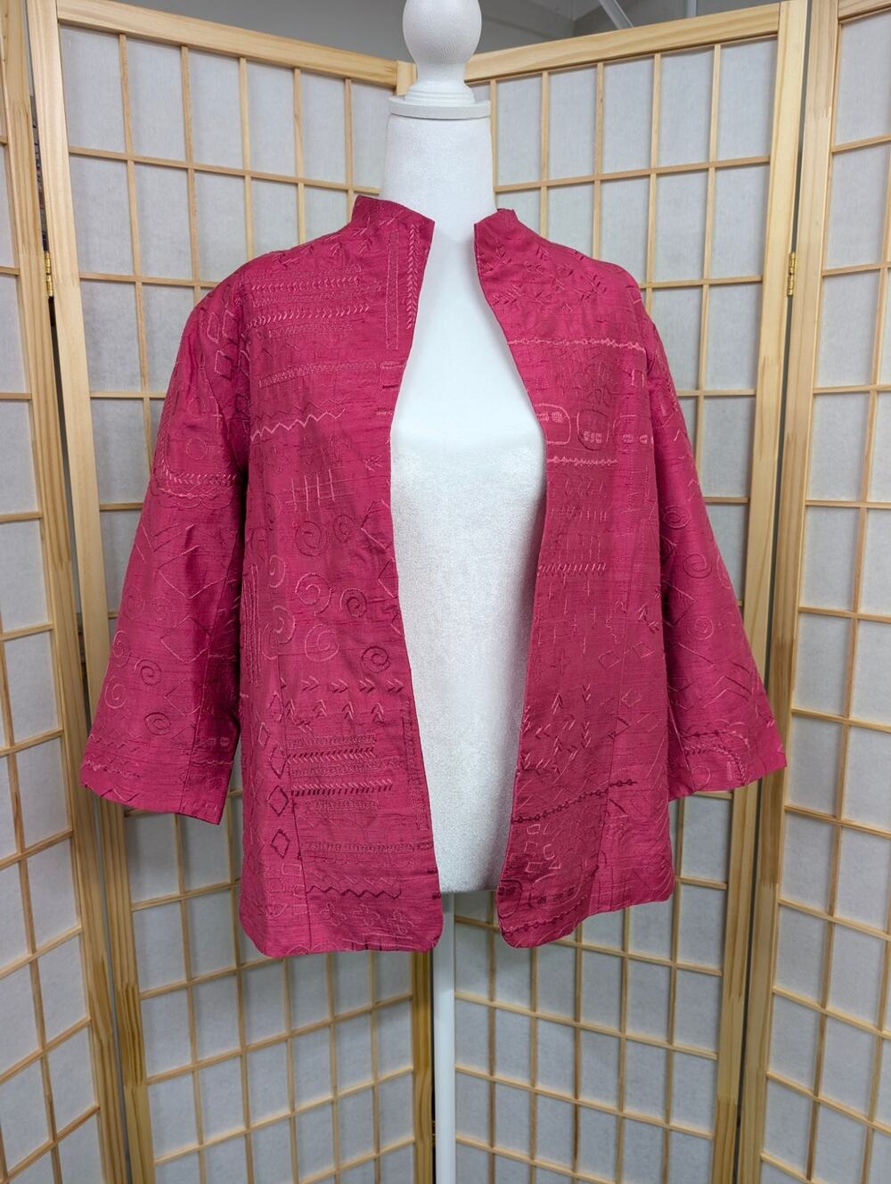 Y2K Embroidered Silk Dupioni Blazer hot pink raspberry medium Coldwater Creek